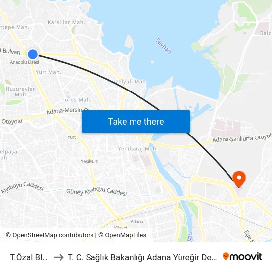 T.Özal Blv 15b to T. C. Sağlık Bakanlığı Adana Yüreğir Devlet Hastanesi map