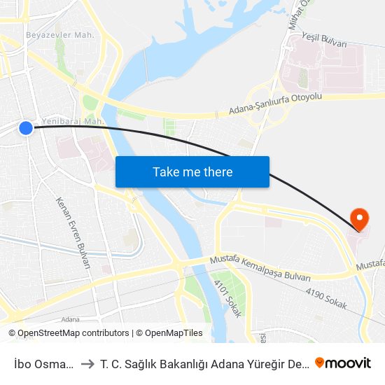 İbo Osman - 15 to T. C. Sağlık Bakanlığı Adana Yüreğir Devlet Hastanesi map