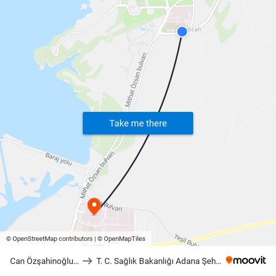 Can Özşahinoğlu Blv. 1b to T. C. Sağlık Bakanlığı Adana Şehir Hastanesi map