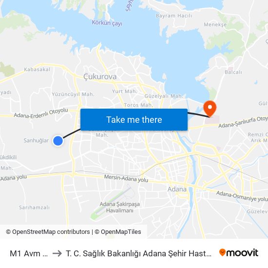 M1 Avm 1a to T. C. Sağlık Bakanlığı Adana Şehir Hastanesi map