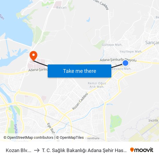 Kozan Blv. 2a to T. C. Sağlık Bakanlığı Adana Şehir Hastanesi map