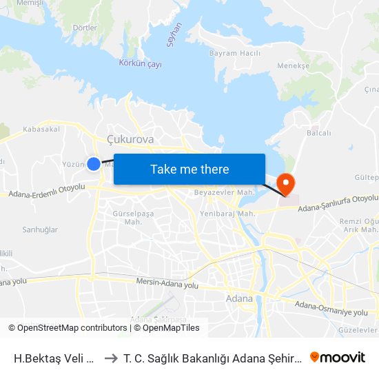 H.Bektaş Veli Blv. 1b to T. C. Sağlık Bakanlığı Adana Şehir Hastanesi map