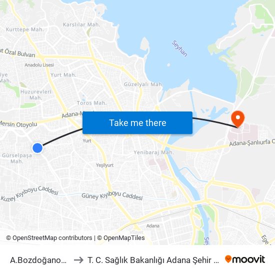 A.Bozdoğanoğlu 5a to T. C. Sağlık Bakanlığı Adana Şehir Hastanesi map