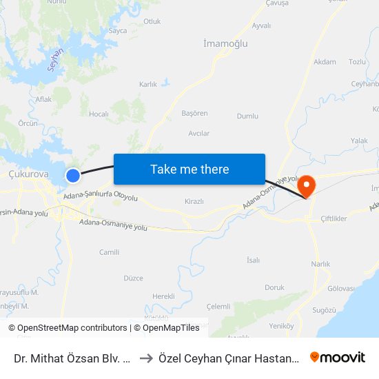 Dr. Mithat Özsan Blv. 9b to Özel Ceyhan Çınar Hastanesi map