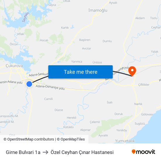 Girne Bulvari 1a to Özel Ceyhan Çınar Hastanesi map