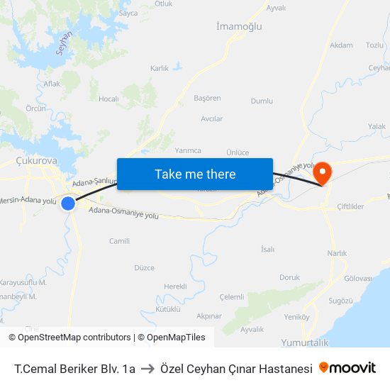 T.Cemal Beriker Blv. 1a to Özel Ceyhan Çınar Hastanesi map