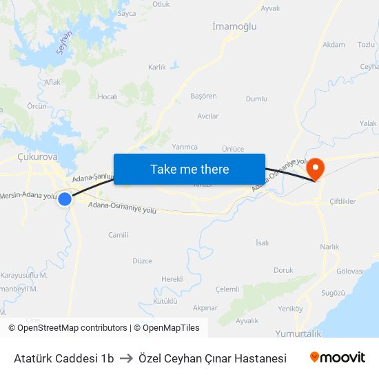 Atatürk Caddesi 1b to Özel Ceyhan Çınar Hastanesi map