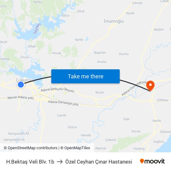 H.Bektaş Veli Blv. 1b to Özel Ceyhan Çınar Hastanesi map