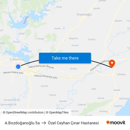 A.Bozdoğanoğlu 5a to Özel Ceyhan Çınar Hastanesi map