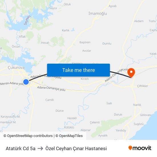 Atatürk Cd 5a to Özel Ceyhan Çınar Hastanesi map
