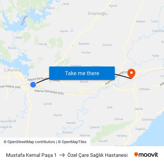 Mustafa Kemal Paşa 1 to Özel Çare Sağlık Hastanesi map
