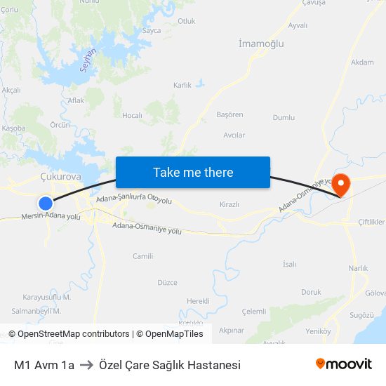 M1 Avm 1a to Özel Çare Sağlık Hastanesi map
