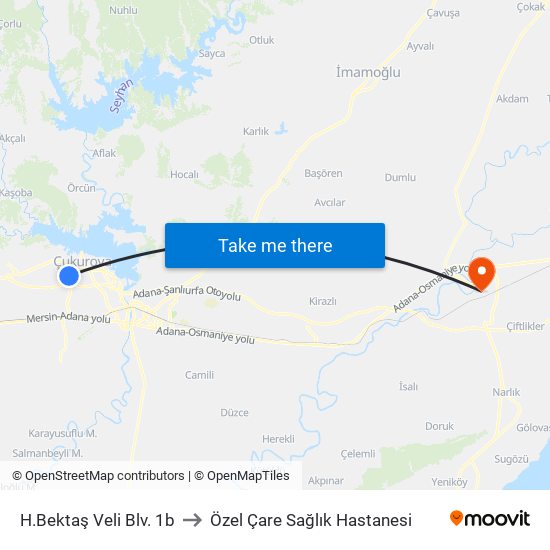 H.Bektaş Veli Blv. 1b to Özel Çare Sağlık Hastanesi map