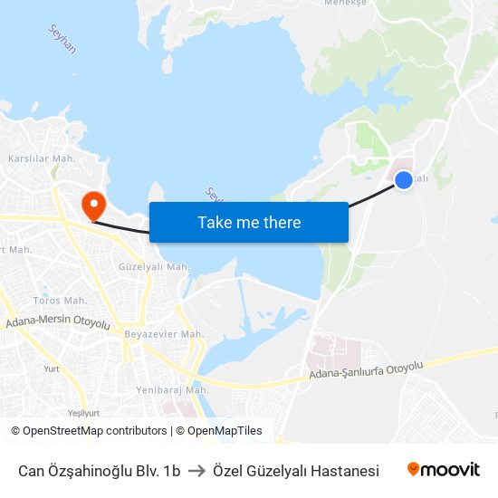 Can Özşahinoğlu Blv. 1b to Özel Güzelyalı Hastanesi map