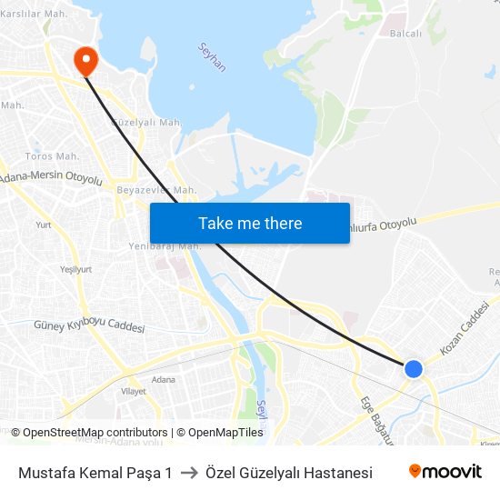 Mustafa Kemal Paşa 1 to Özel Güzelyalı Hastanesi map