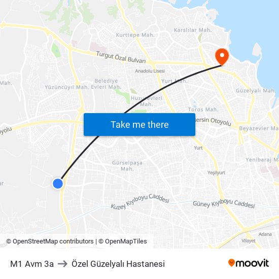 M1 Avm 3a to Özel Güzelyalı Hastanesi map