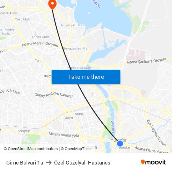 Girne Bulvari 1a to Özel Güzelyalı Hastanesi map