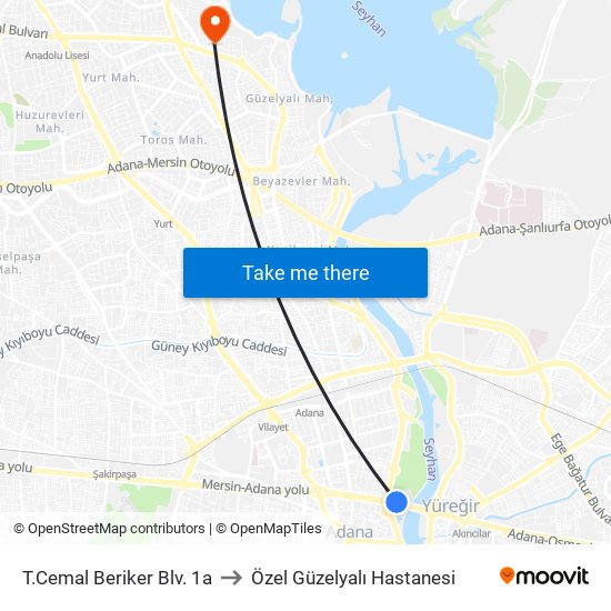 T.Cemal Beriker Blv. 1a to Özel Güzelyalı Hastanesi map