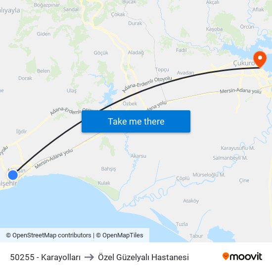 50255 - Karayolları to Özel Güzelyalı Hastanesi map