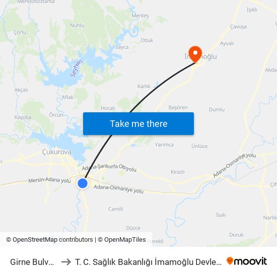 Girne Bulvari 1a to T. C. Sağlık Bakanlığı İmamoğlu Devlet Hastanesi map