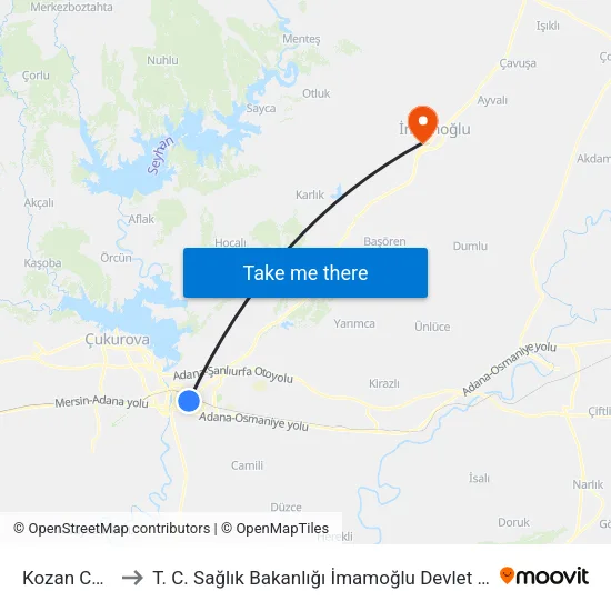 Kozan Cd. 5a to T. C. Sağlık Bakanlığı İmamoğlu Devlet Hastanesi map