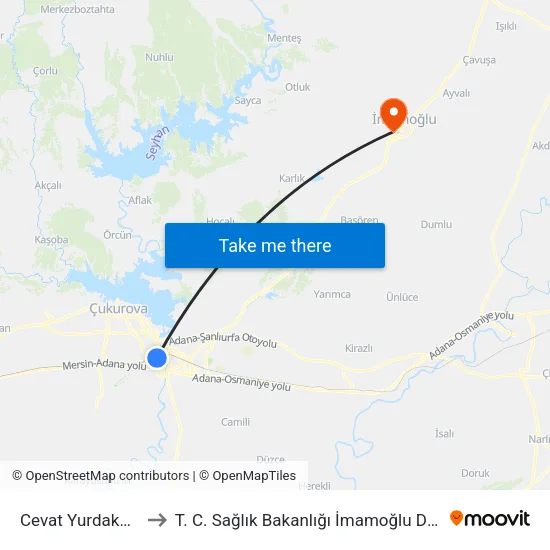Cevat Yurdakul Cd. 1a to T. C. Sağlık Bakanlığı İmamoğlu Devlet Hastanesi map