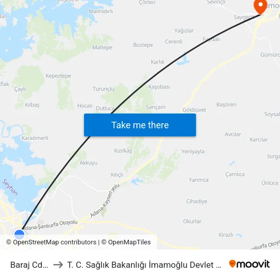 Baraj Cd. 3a to T. C. Sağlık Bakanlığı İmamoğlu Devlet Hastanesi map