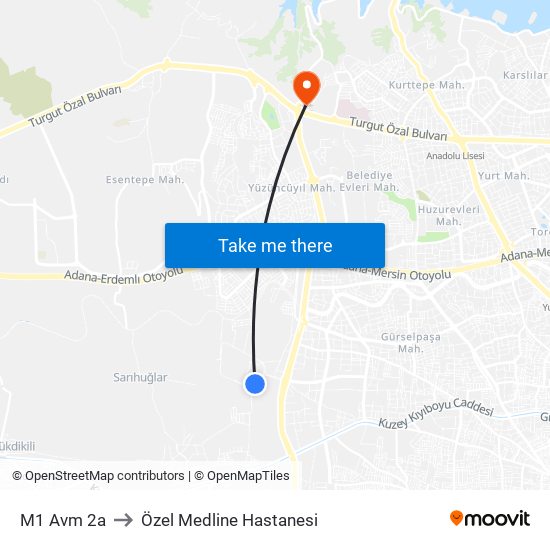 M1 Avm 2a to Özel Medline Hastanesi map