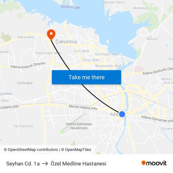 Seyhan Cd. 1a to Özel Medline Hastanesi map