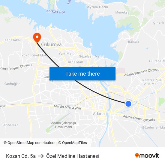 Kozan Cd. 5a to Özel Medline Hastanesi map