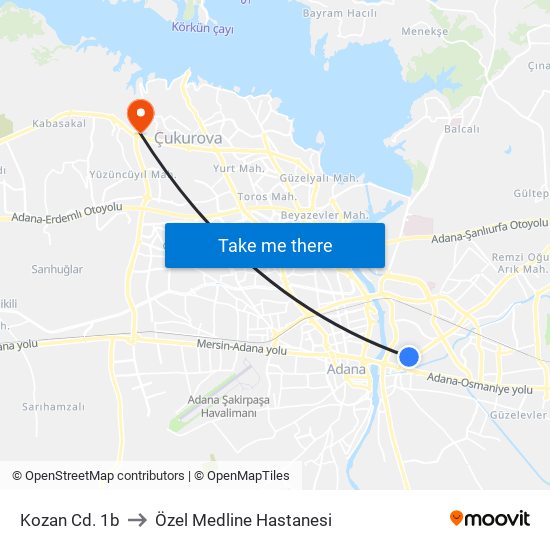 Kozan Cd. 1b to Özel Medline Hastanesi map