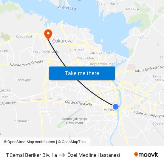T.Cemal Beriker Blv. 1a to Özel Medline Hastanesi map