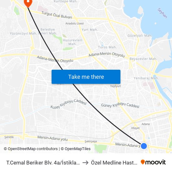 T.Cemal Beriker Blv. 4a/İstiklal Metro to Özel Medline Hastanesi map