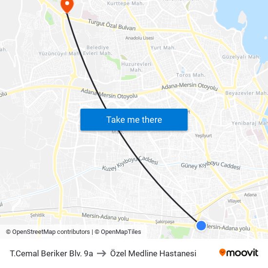 T.Cemal Beriker Blv. 9a to Özel Medline Hastanesi map