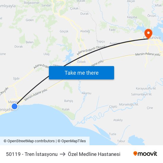 50119 - Tren İstasyonu to Özel Medline Hastanesi map