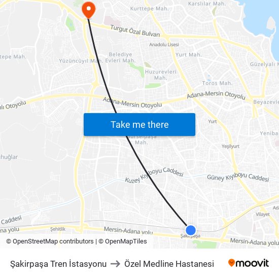 Şakirpaşa Tren İstasyonu to Özel Medline Hastanesi map