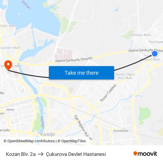 Kozan Blv. 2a to Çukurova Devlet Hastanesi map