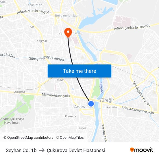 Seyhan Cd. 1b to Çukurova Devlet Hastanesi map