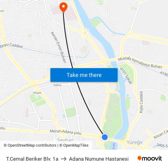 T.Cemal Beriker Blv. 1a to Adana Numune Hastanesi map