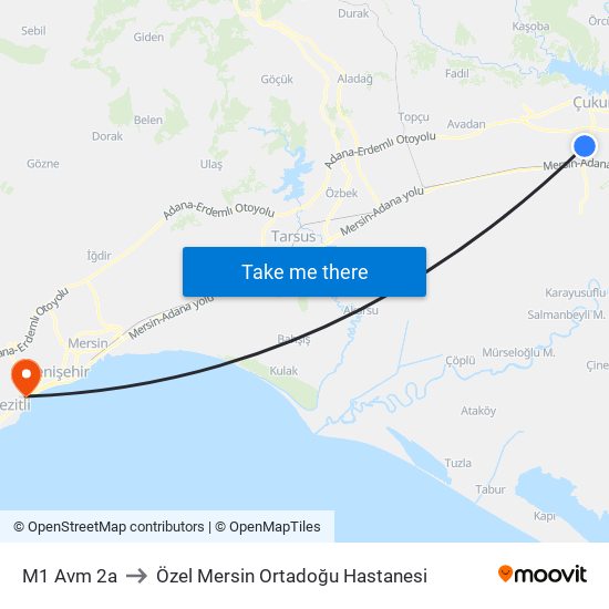 M1 Avm 2a to Özel Mersin Ortadoğu Hastanesi map