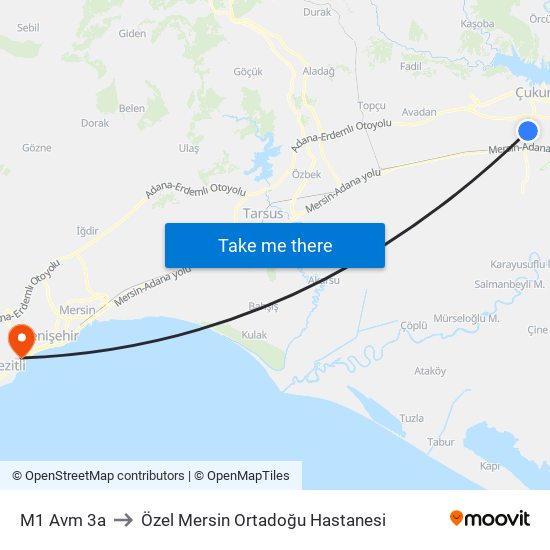 M1 Avm 3a to Özel Mersin Ortadoğu Hastanesi map