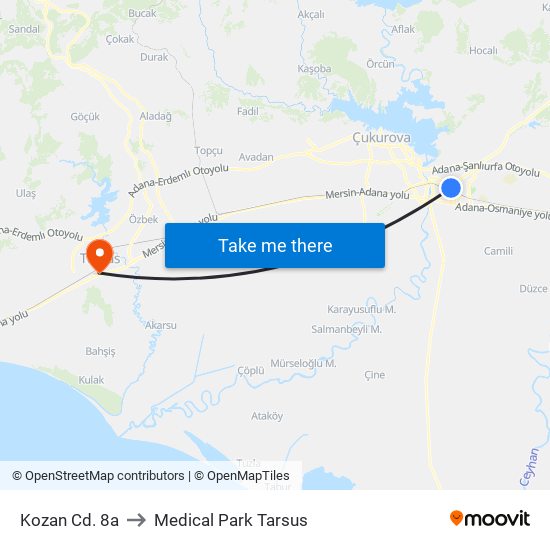 Kozan Cd. 8a to Medical Park Tarsus map