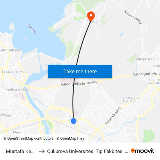 Mustafa Kemal Paşa Blv. 11b to Çukurova Üniversitesi Tıp Fakültesi Balcalı Hastanesi (Ç. Ü. Balcalı Hastanesi) map