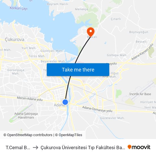 T.Cemal Beriker Blv. 1a to Çukurova Üniversitesi Tıp Fakültesi Balcalı Hastanesi (Ç. Ü. Balcalı Hastanesi) map