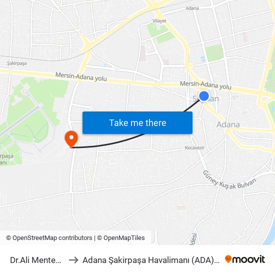 Dr.Ali Menteşoğlu Cd. 2a to Adana Şakirpaşa Havalimanı (ADA) (Adana Sakirpasa Airport) map