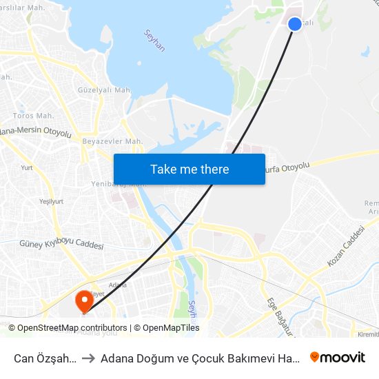 Can Özşahinoğlu Blv. 1b to Adana Doğum ve Çocuk Bakımevi Hastanesi (Adana Doğ. ve Çoc. Bakımevi H) map
