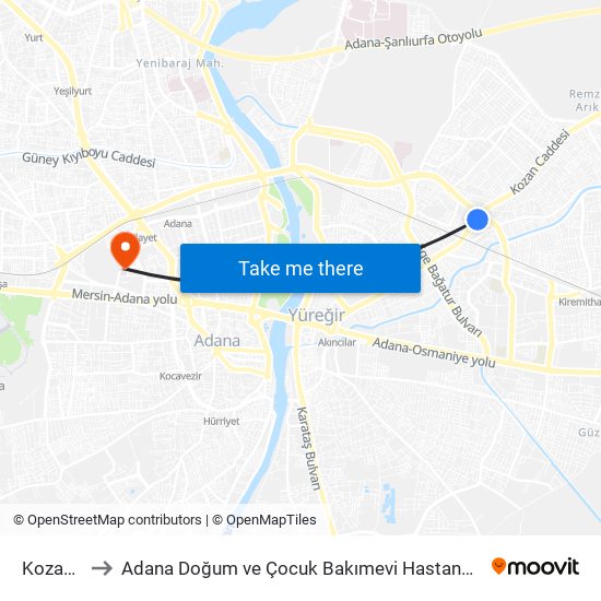 Kozan Cd. 8a to Adana Doğum ve Çocuk Bakımevi Hastanesi (Adana Doğ. ve Çoc. Bakımevi H) map