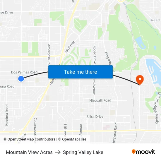 Mountain View Acres to Spring Valley Lake map