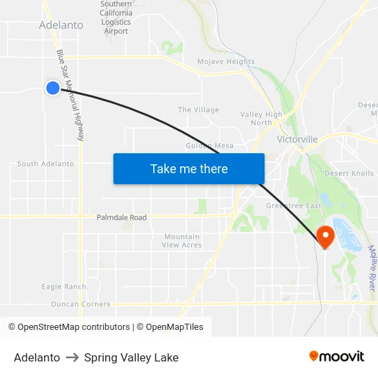 Adelanto to Spring Valley Lake map