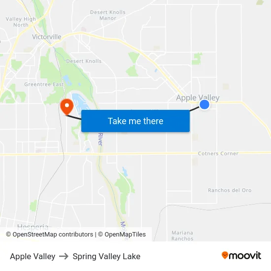 Apple Valley to Spring Valley Lake map